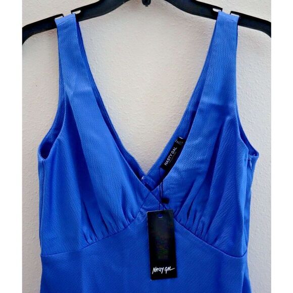 Nasty Gal WJRNG0678 Women's Sz 6 Cobalt Blue Satin V-Neck Ruched Bust Mini Dress - Picture 5 of 11